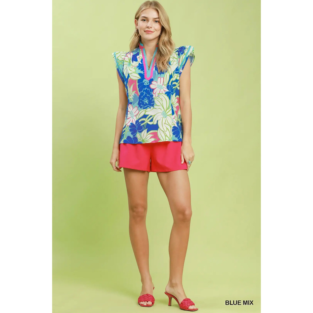 Umgee Bold Floral Flutter Sleeve Top - Picture 4 of 5